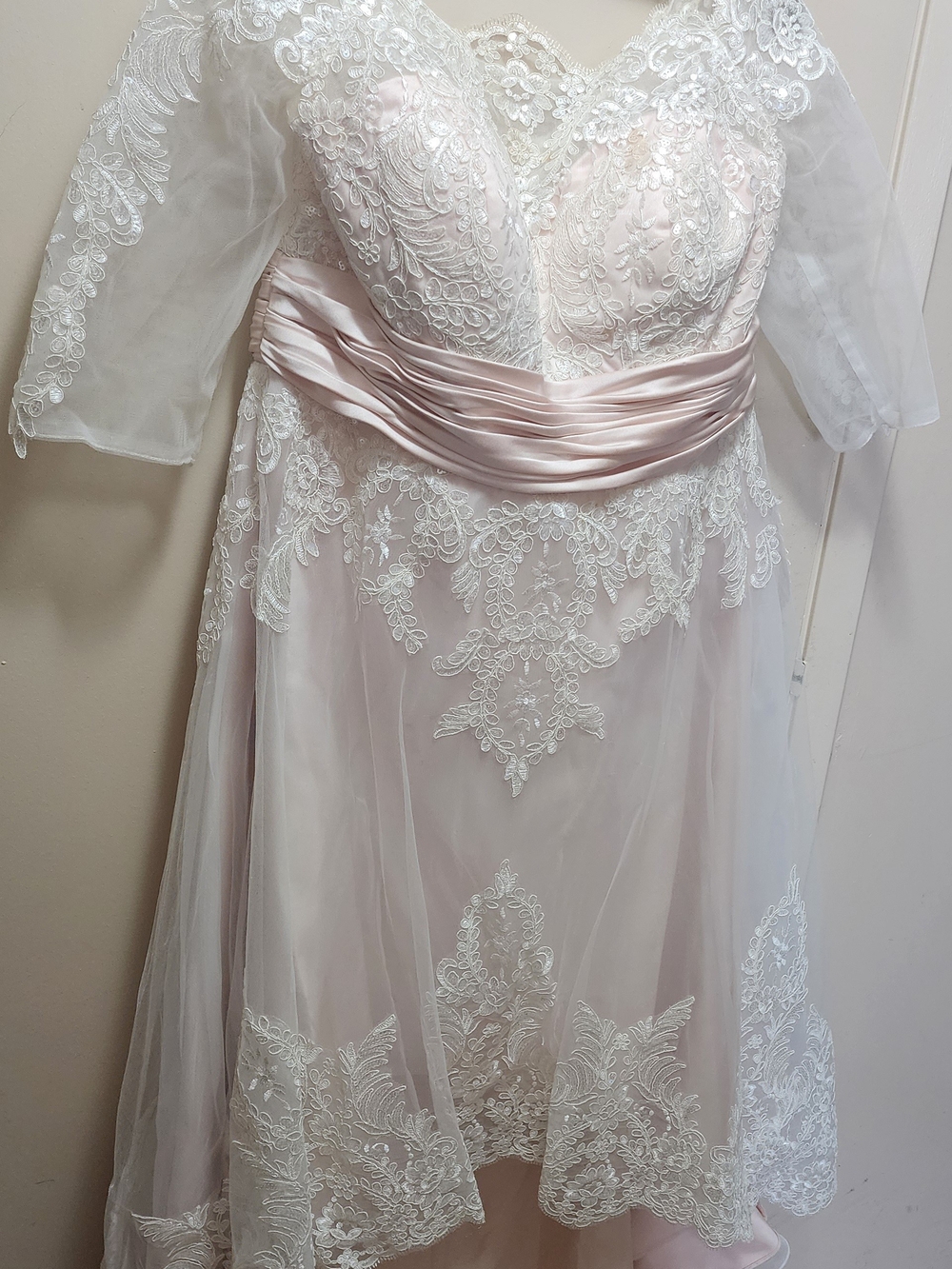 JJs House Blush Off-Shoulder Lace High-Low Gown - Picture 5 of 13